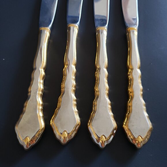 4pc Oneida GOLDEN ROYAL CHIPPENDALE Community Stainless Flatware Dinner Knife 9" - Picture 7 of 8